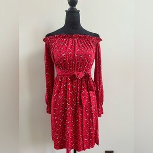 PrettyLittleThing Red Floral Long Sleeve Dress